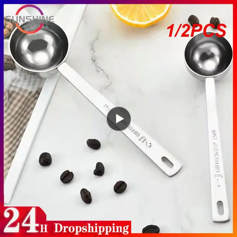

1/2PCS 15ml/30ml Long Handle Stainless Steel Milk Coffee Powder Scoop Measuring Spoon