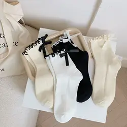Bow Lace Socks Women's Middle Tube Socks Cute Style Pile Socks Fashion Simple Solid Color Autumn Socks Women Socks Cute Socks