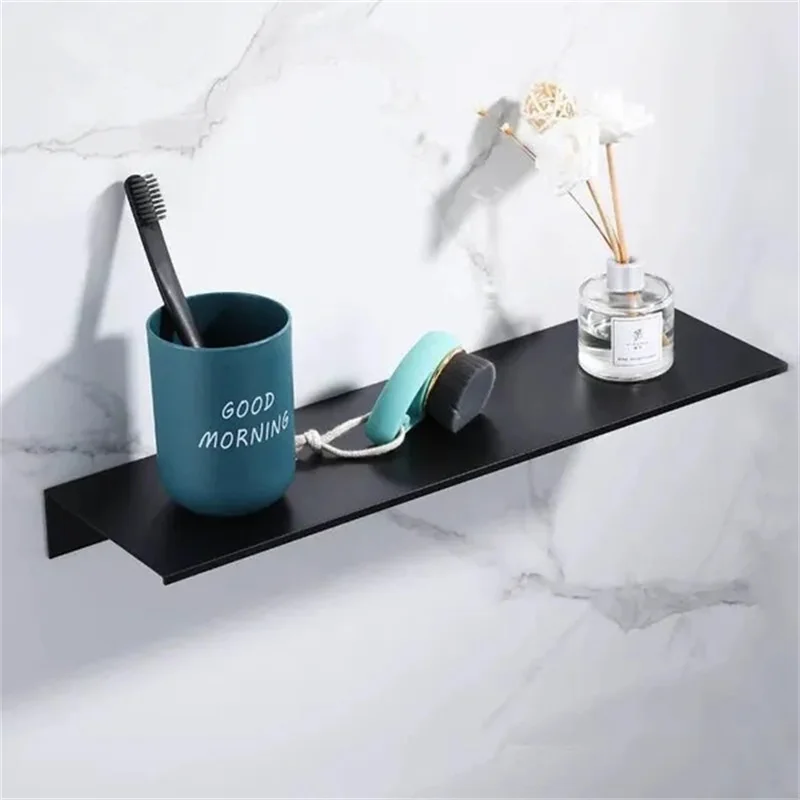 30/40/50CM Floating Shelf Wall Storage Shelves for Living Room Bathroom Kitchen Hanging Mounted White Black Bathroom Shelf 5
