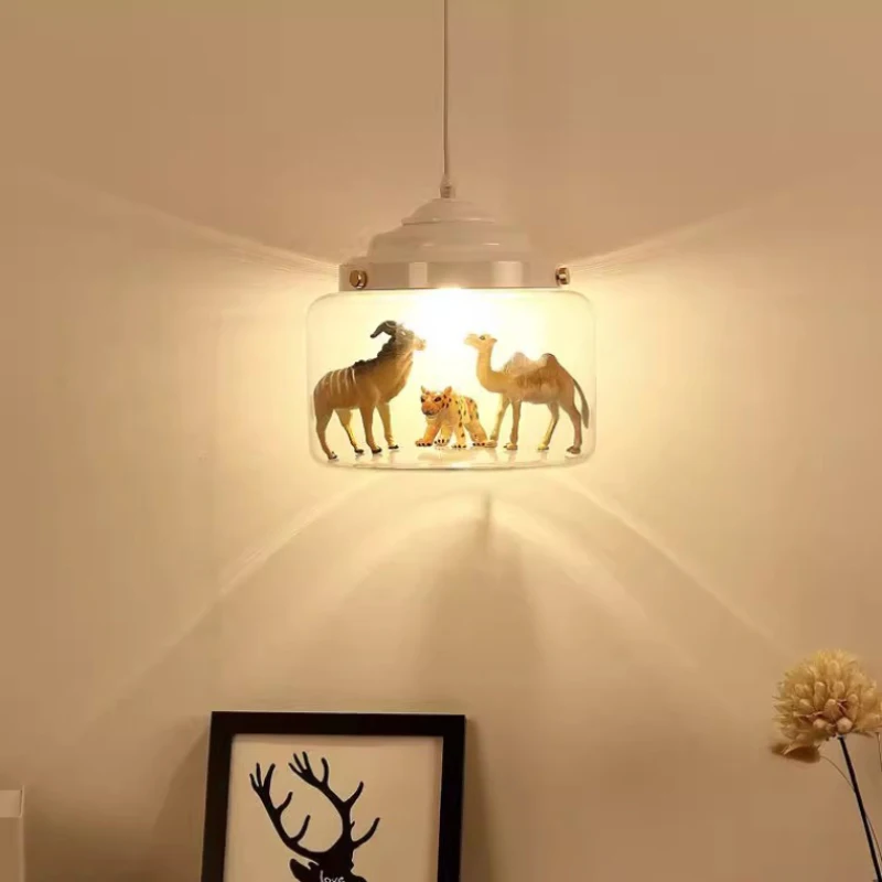 Children's Room Chandeliers DIY Animal Glass Lamps Nordic Cartoon Creative Baby Room Nursery Boy Girl Bedroom Bedside Chandelier