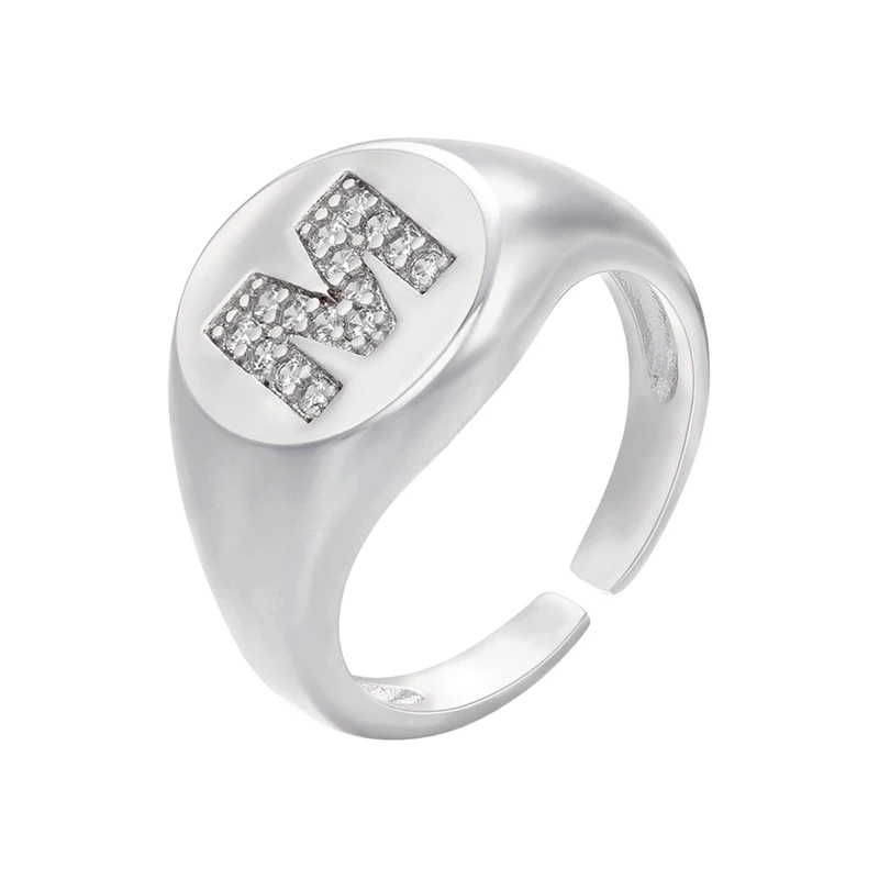 ZHUKOU シルバーカラー A-Z イニシャルシグネットリング女性男性