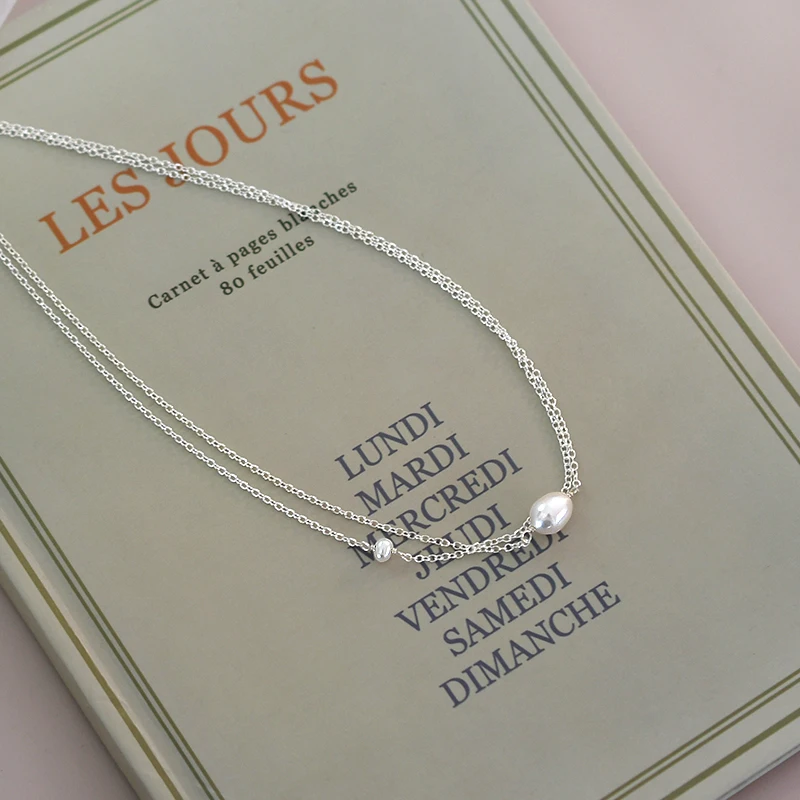 Silver Natural Freshwater Pearl Double Necklace