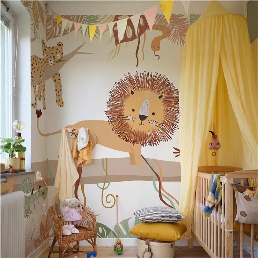 Papel de Parede Personalizado dos Desenhos Animados para o Quarto das Crianças Animal Bonito Mural Feminino Arte do Fundo do Quarto Adesivos de Parede