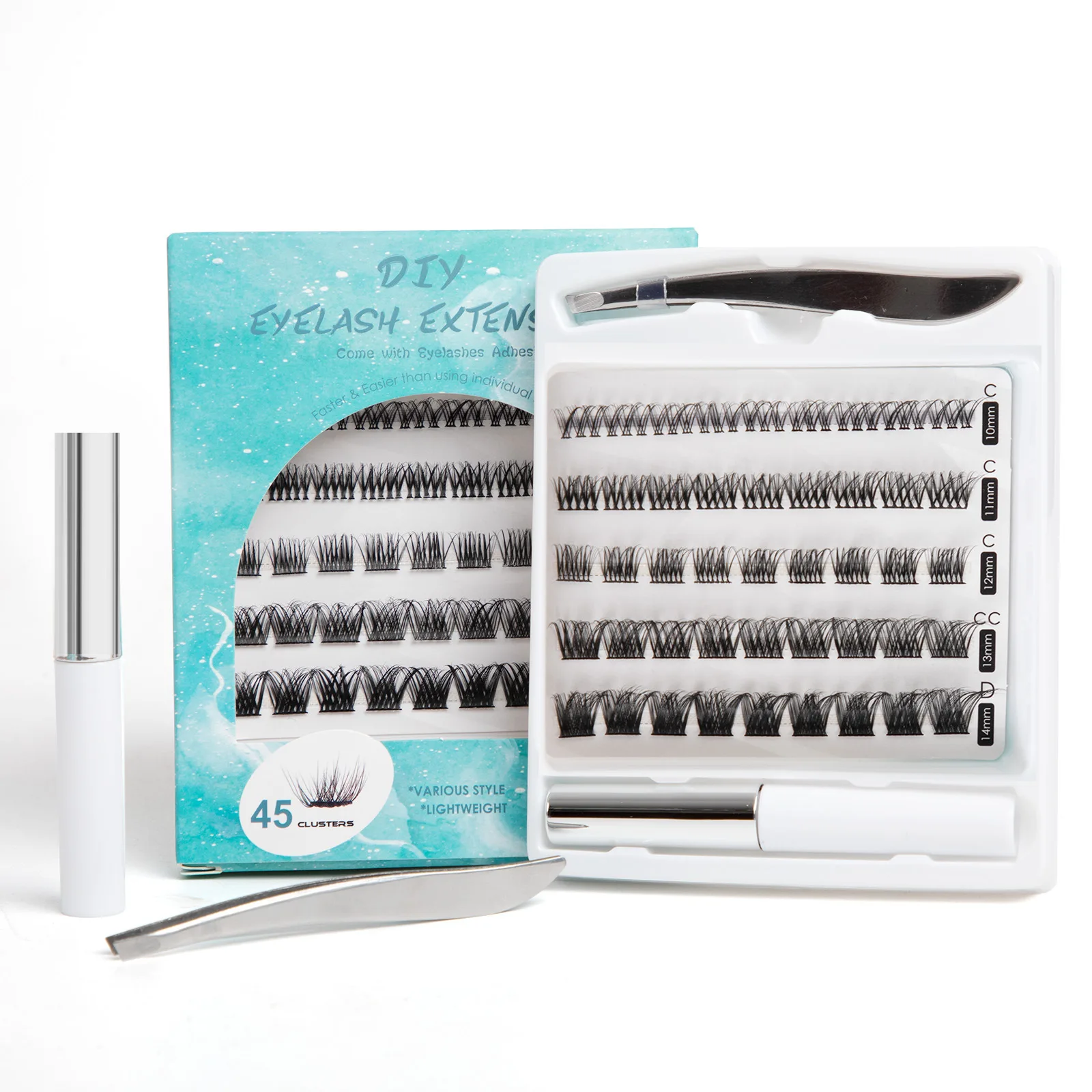 

Thin Band 8-18mm Segment Lash DIY Cluster Heat Bonded Individual Lashes DIY Lashes Extensions Kit with Lash Glue Applicator