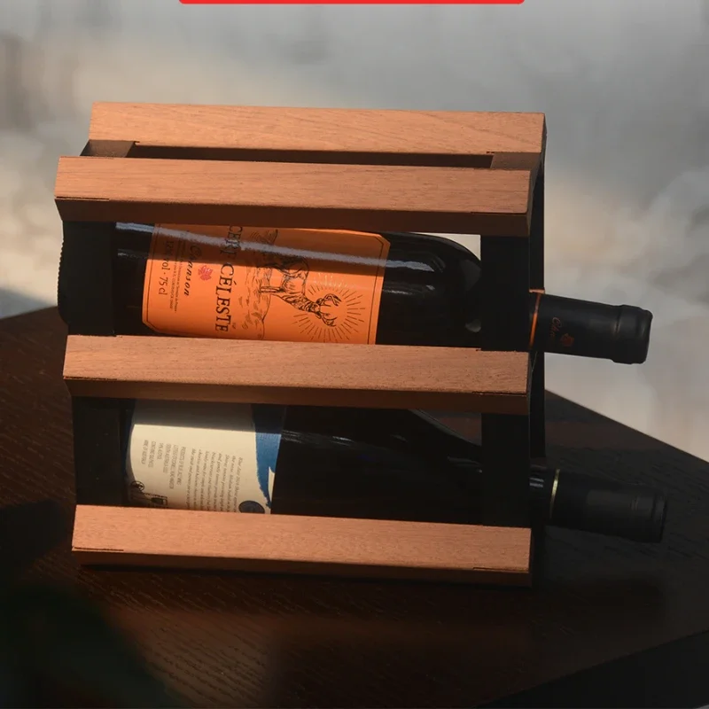Fashion Styles Red Wine Rack Ornaments Solid Wood Wine Cabinet Bottle Storage Rack Grid Bracket for Home Decor #IV0025