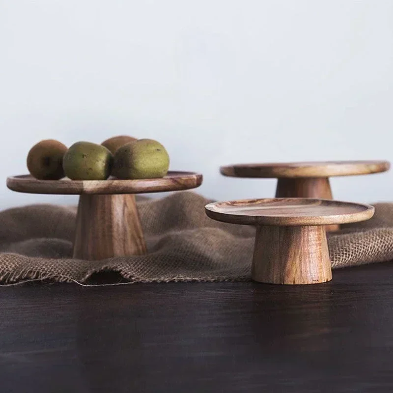 Cake tray solid wood retro tall creative modern Japanese-style plate afternoon tea personality fruit dessert table