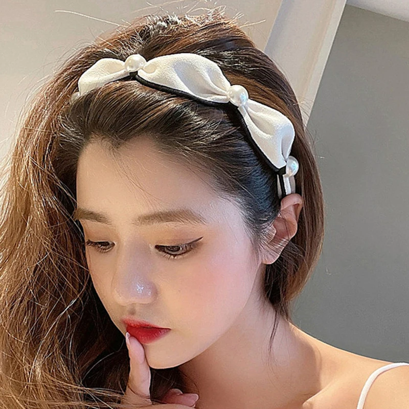 

Korean Style Fashion Sweet Fairy Pearl Bow Headbands Vintage French Simple Hair Hoop For Women Girl Hair Bands Accessories