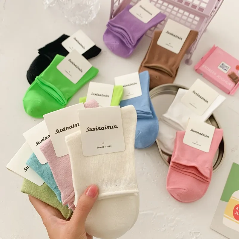 

JT High Quality Socks for Women's socks Candy Color rolled edge Midtube cotton Cute Pile socks for women's socks casual socks