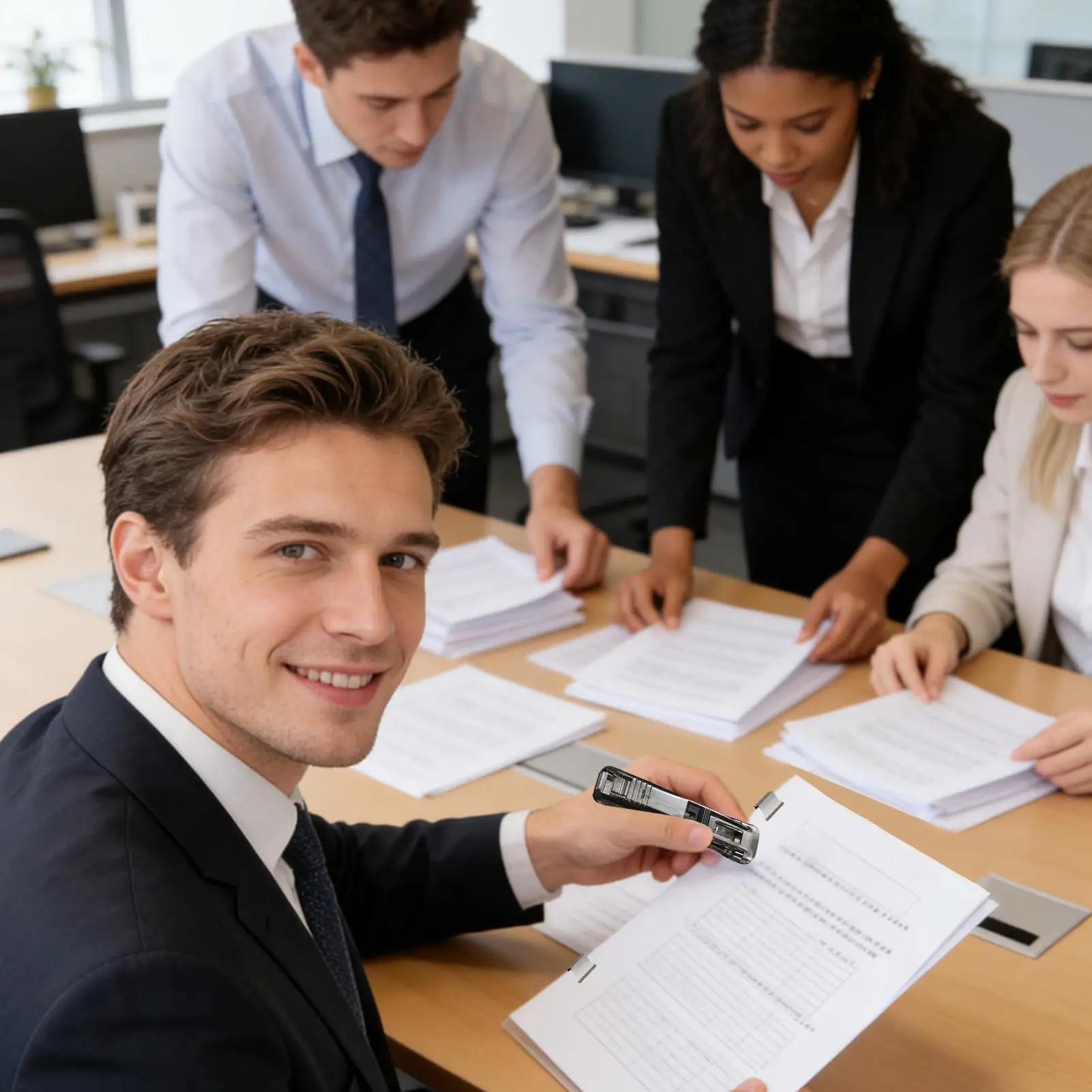 푸시 클립 스테이플러 휴대용 문서 바인딩 클램프 바인더 클립 디스펜서 가정 학교 교실 데스크탑 종이 정리용