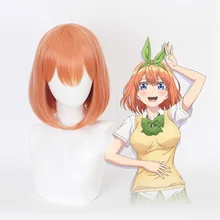 Anime The Quintessential Quintuplets Nakano Yotsuba Cosplay Short Orange Wig Synthetic Hair + Free Wig Cap Party Role Play Girls