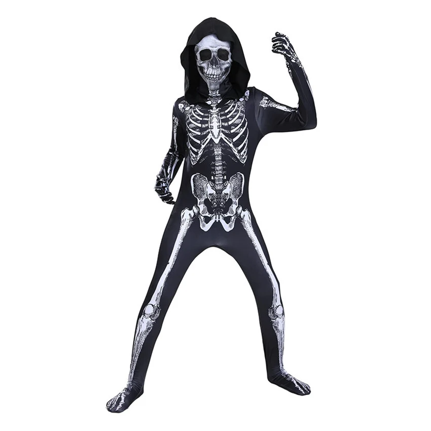 

Skull Cosplay Skeleton Cape Scary Jumpsuit Mask Cloak Zombie Halloween Costume for Kids Vampire Fantasy Dress Carnival Disguise