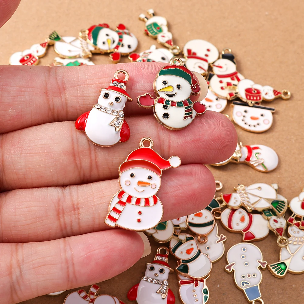 10pcs 에나멜 크리스마스 눈사람 매력 펜던트 쥬얼리 만들기 귀걸이 목걸이 팔찌 DIY 액세서리 용품