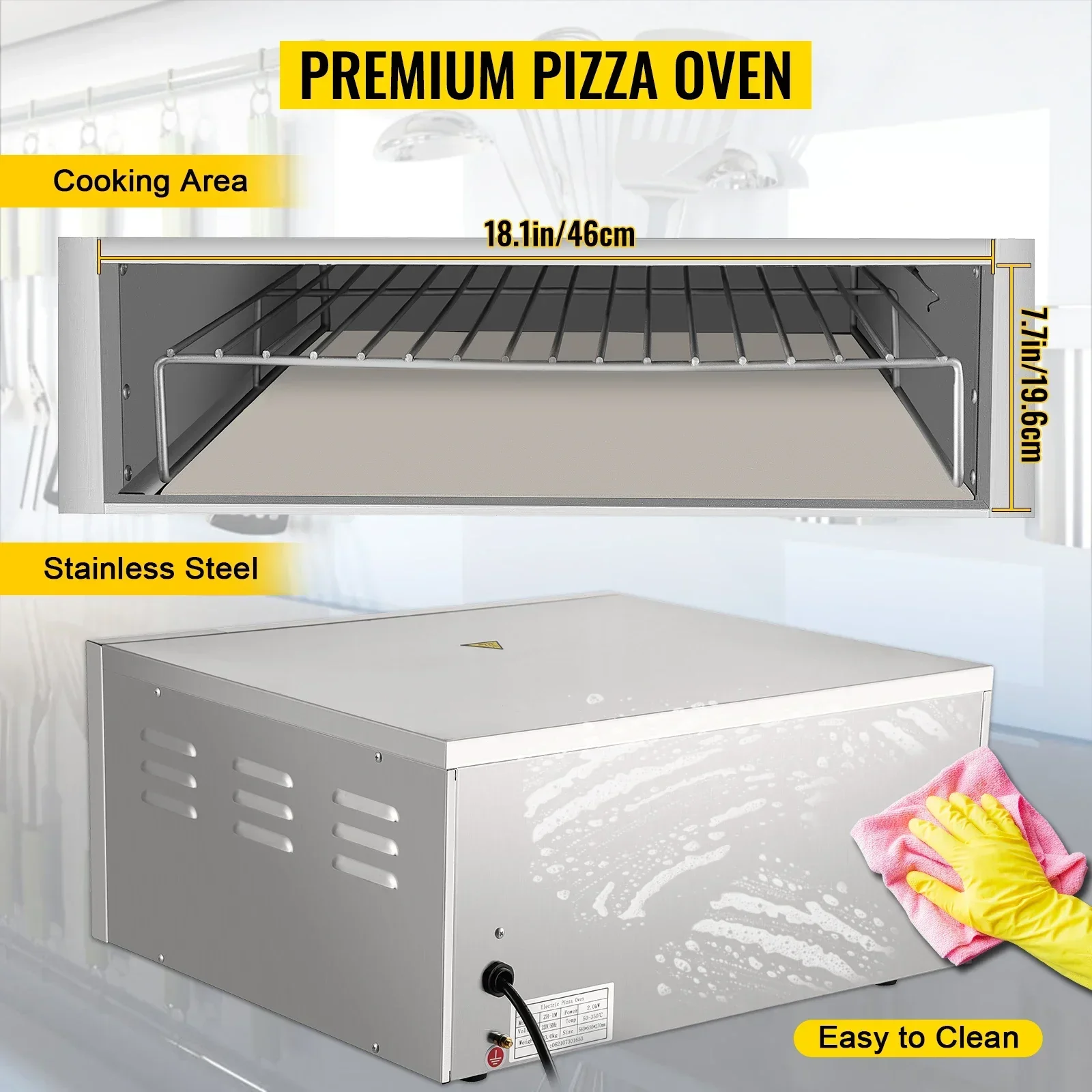 VEVOR 14" Stainless Steel Single Deck Layer Commercial Electric Pizza Oven Multipurpose Electric Pizza Maker for Restaurant Home