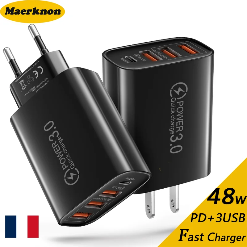 Chargeur de téléphone portable à charge rapide de type C, 4ports USB, 48W, 3.0, iPhone 14 Pro