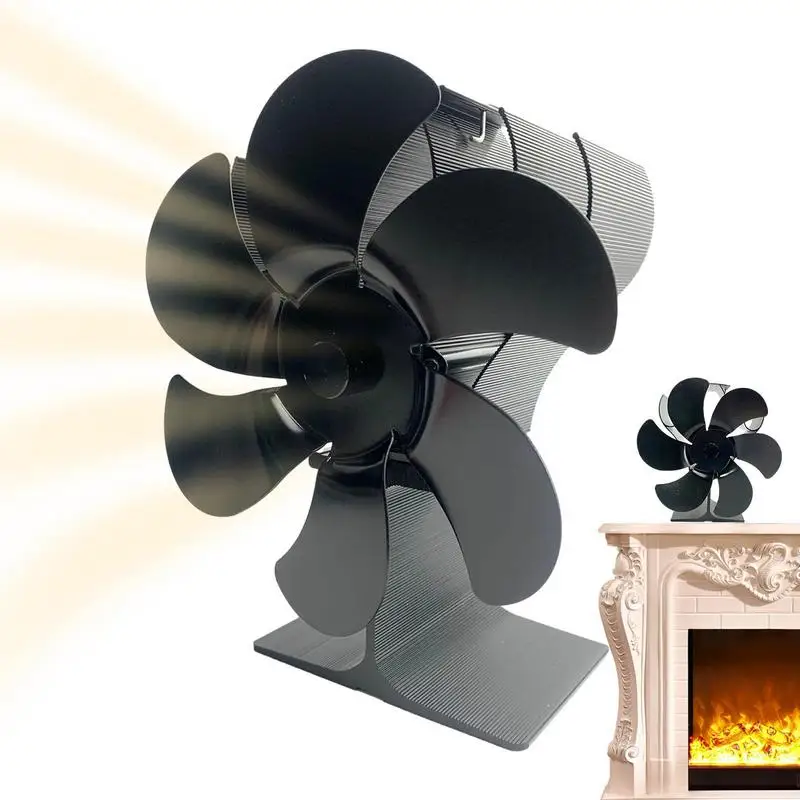 

Heat Powered Stove Fan 6 Leaves Eco Silent Circulation Heat Powered Fan Non Electric Carrying Handle Aluminum Fireplace Fan