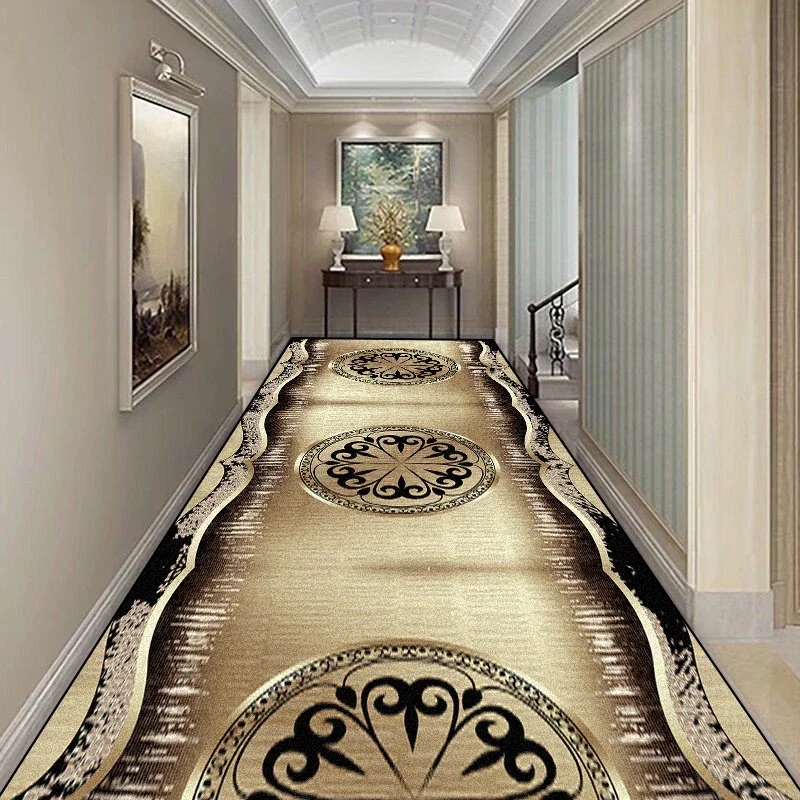 Luxury Red Gold Hall Corridor Carpet Non-slip Washable Runner Stairway Rug Outdoors Aisle The Long Corridor Mat Customizable 카펫 3