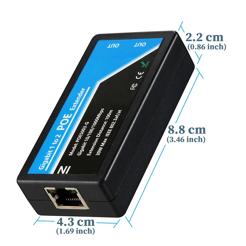 POE 익스텐더 2포트 1000Mbps(IEEE 802.3af/at 표준 POE 리피터 포함) NVR IP 카메라 AP용 100미터 전송 가능