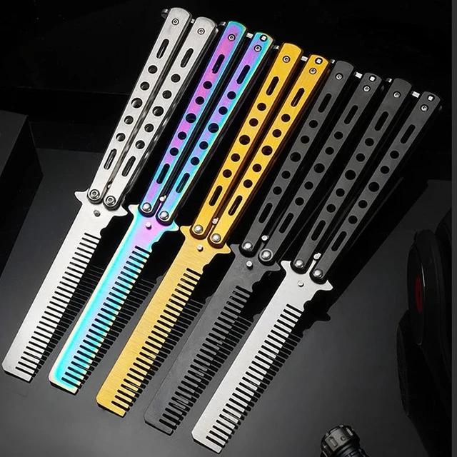 Peine de mariposa plegable para hombres, cuchillo de entrenamiento de  mariposa portátil, cuchillo de entrenamiento plegable de bolsillo, cuchilla  de Metal sin cortar - AliExpress