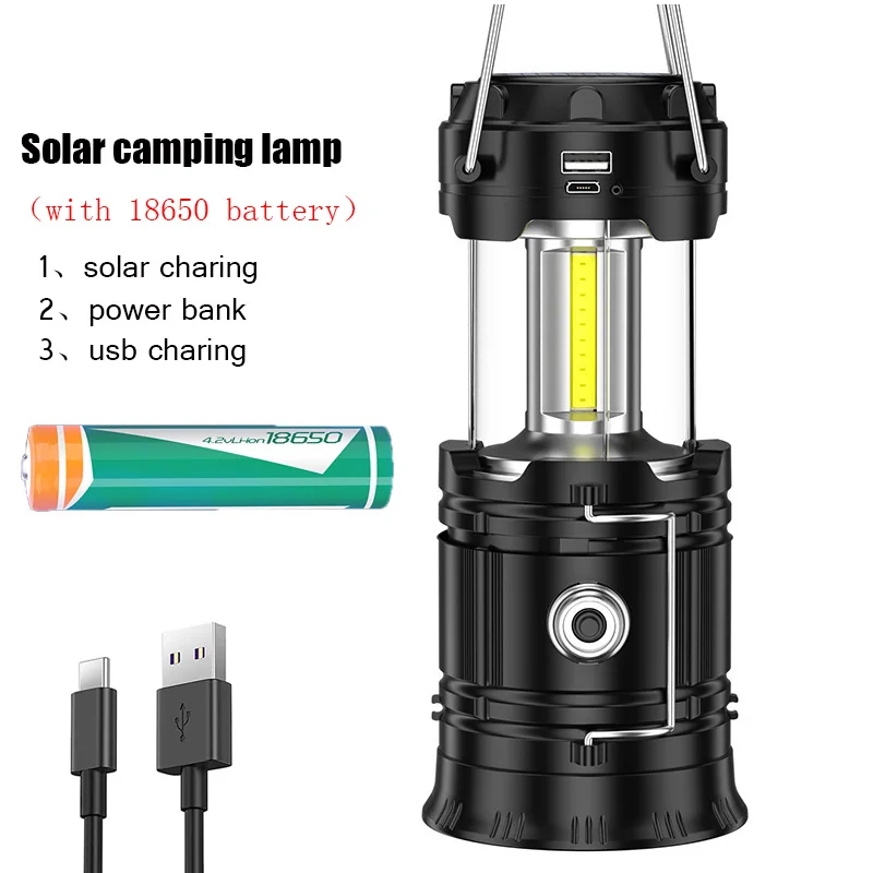 outdoor solar spot lights Outdoor Camping Lamp Solar Multifunctional Household Portable Strong Light Emergency Lantern ChargingTent Use 18650 Battery solar led lights outdoor