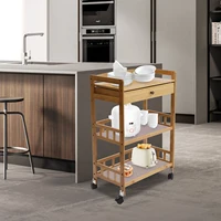 Mobile Kitchen Cart Trolley Rolling Wheelcart Storage Rack Beauty Salons Restaurants Bamboo 65kg Bearing 4