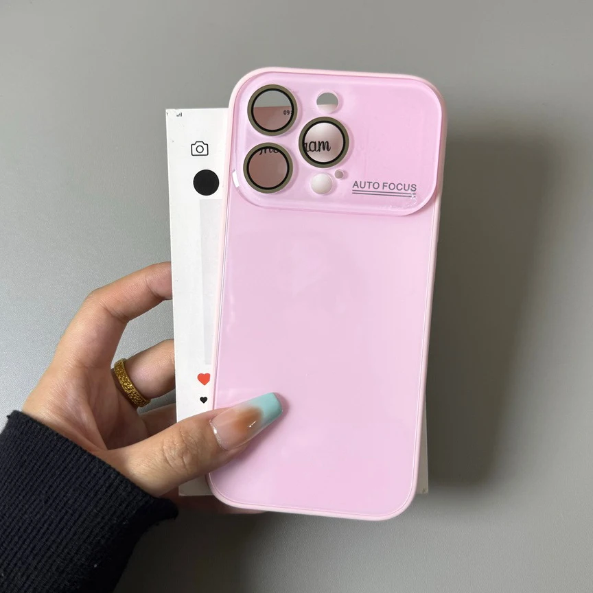 Candy Color Glass Shockproof Case with Camera Lens Protection and Hard Back Cover