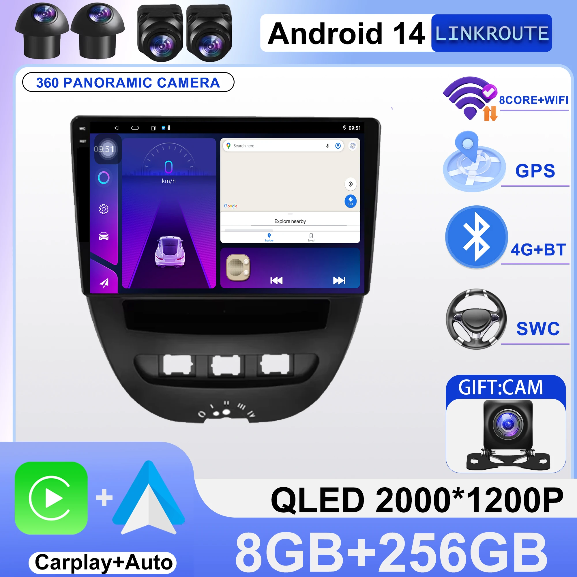 Per Peugeot 107 Toyota Aygo Citroen C1 2005-2014 Android 14 Autoradio Multimedia Video Player di Navigazione GPS 5G WIFI LET Auto