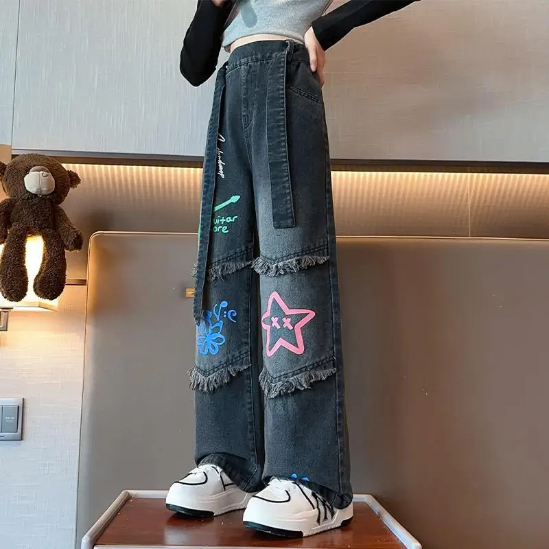 Kids Girls Jeans Wide Leg Long Pants for Baby Girl