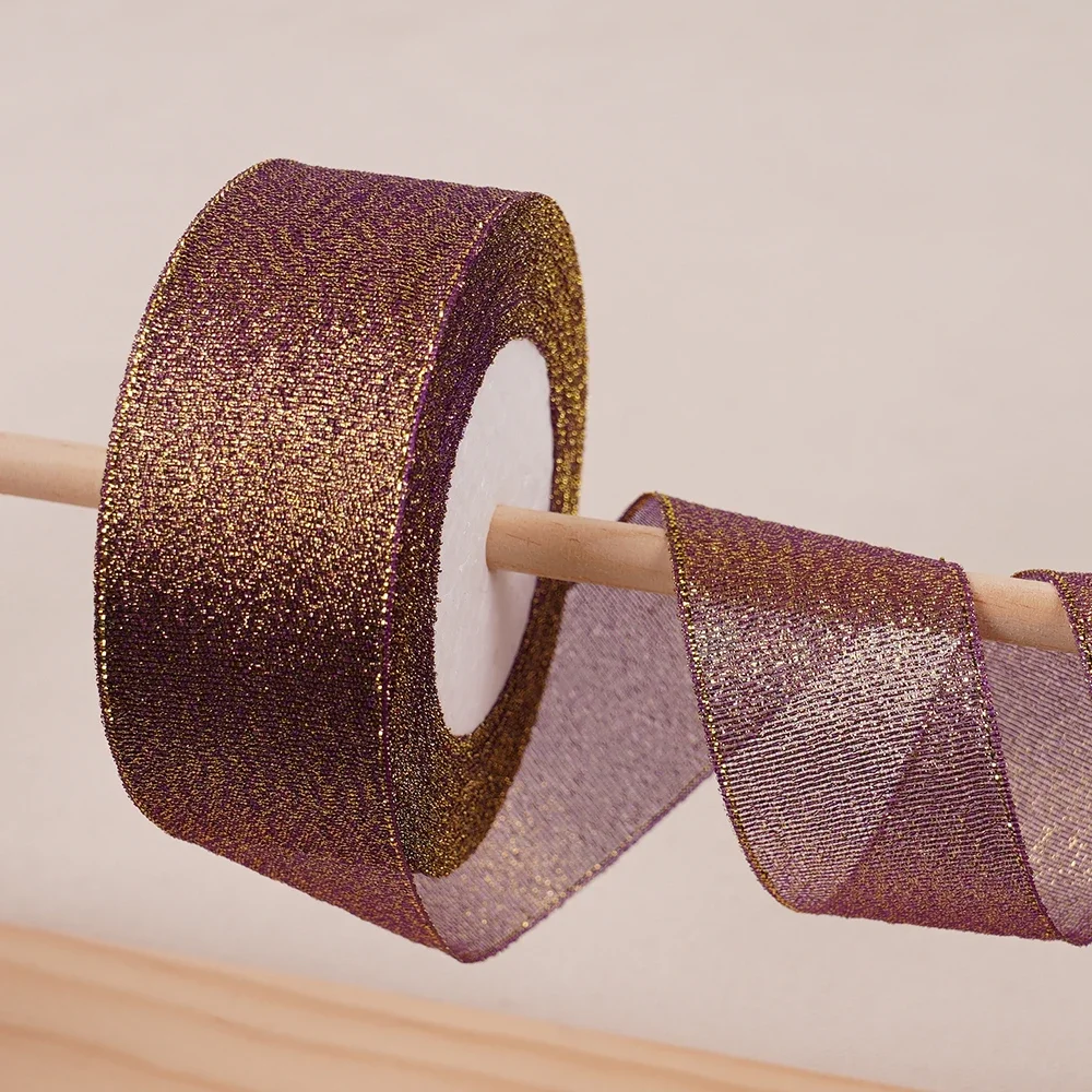 Gold Silver & Pink Blue Glitter Metallic Ribbon for Holiday & Party Decorations - 40mm Wide
