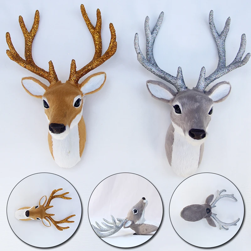 Simulation Plush Reindeer Elk Deer Head Doll Realistic Deer Antlers Head Wall Mount Sculpture For Home Party Xmas Decor plush doll,anime plush doll
