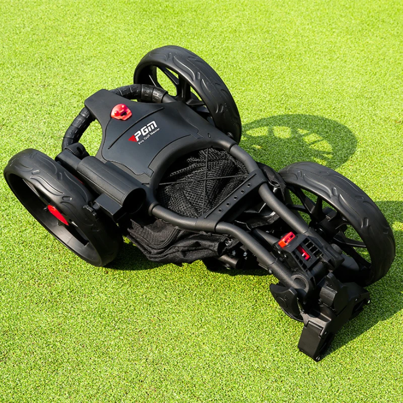 PGM Golf Bag Trolley Three Wheels Foldable with Brakes Equipped with Seat Ice Bag Umbrella Water Cup Holder Golf Push Cart QC007