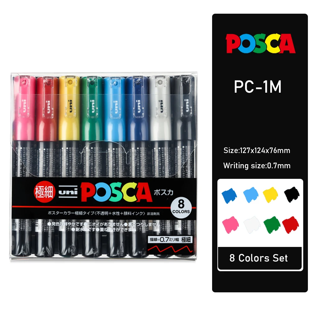 Uni-posca PC-1M Paint Marker Pen - Extra Fine Point - Set of 12