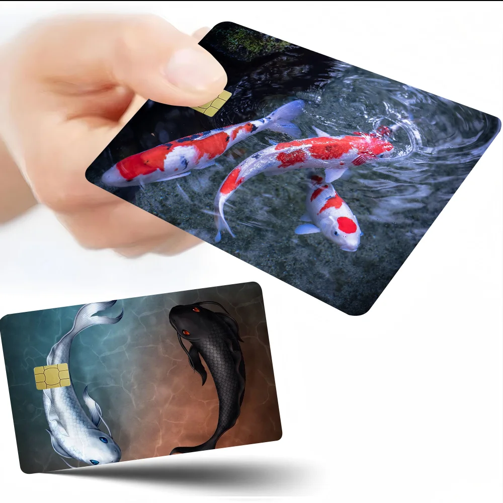 Cute Japanese Harmony Koi Fish Spend Or Save Funny Shell On Off Ultra Thin No Fade Sticker Skin Cover Film For Debit Credit Card