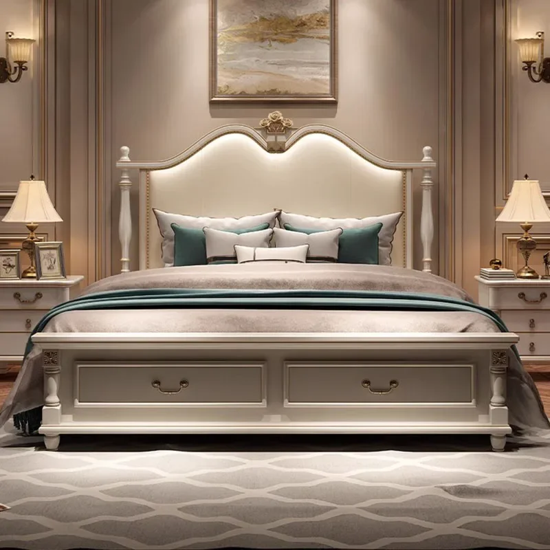 

Modern Headboard Frame Double Bed Support European Queen Room Double Bed Luxury Princess Letto Matrimoniale Bedroom Furniture