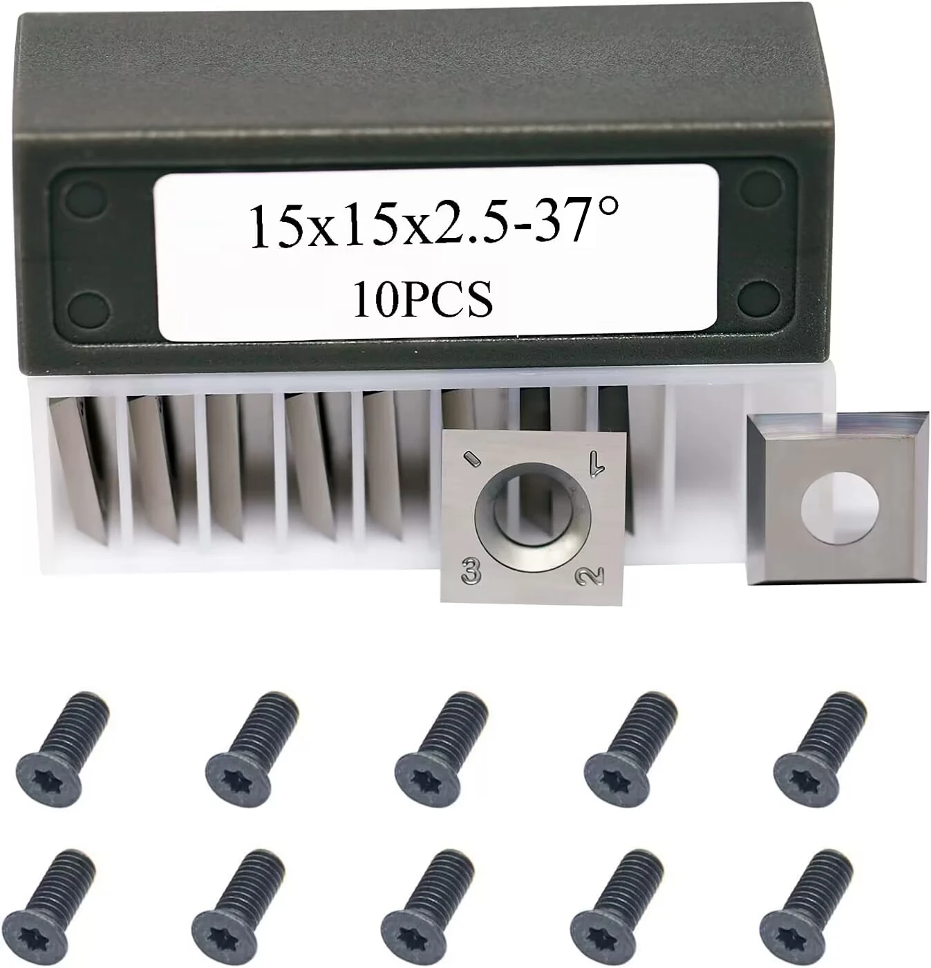 Carbide Blade 15x15x2.5mm-37&deg; Square Tungsten Cutters Inserts Replacement For Woodworking Spiral Helical Planer Head 10pcs