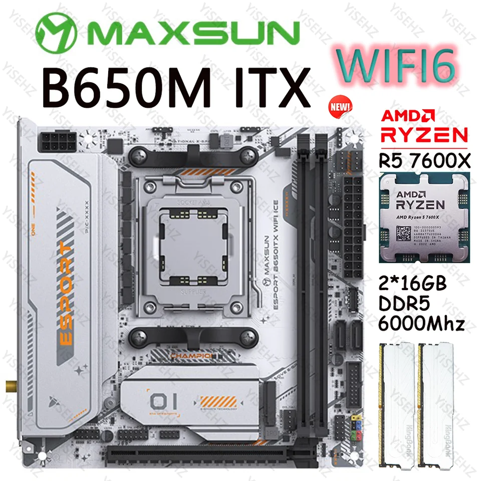 Maxsun-B650M ITXマザーボードセット,amd ryzen,am5,r5 7600x,2x16gb