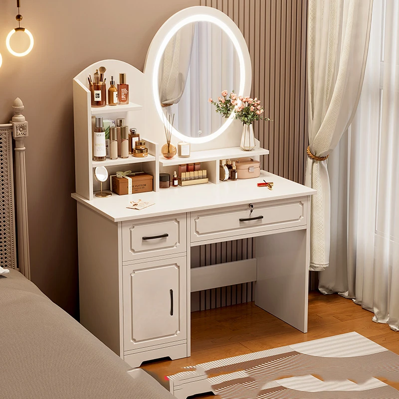 Set Light Mirror Small Vanity Corner Modern Dressing Make Up Table Cassetti Mobile Coiffeuse De Chambre Mobili Per Camera Da Letto