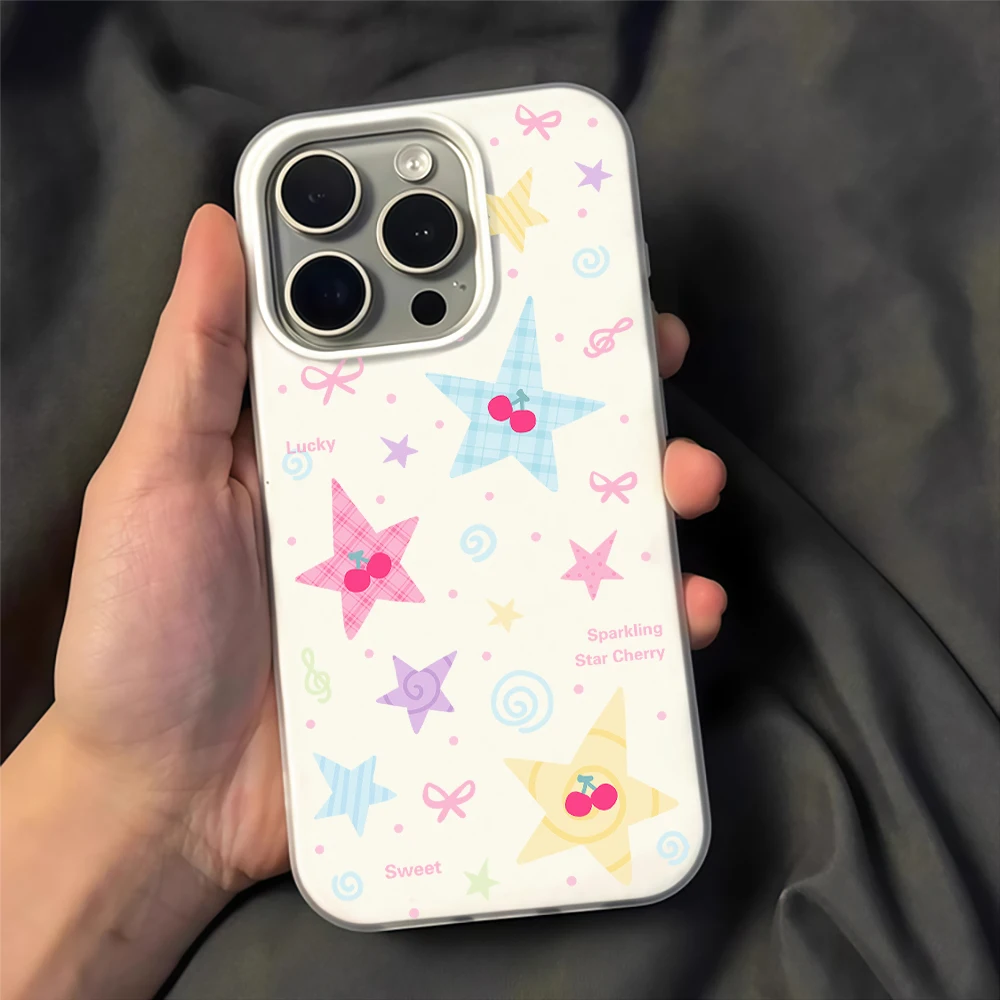 Gingham Checkered Stars Jelly Soft Phone Case with Daisies Cover