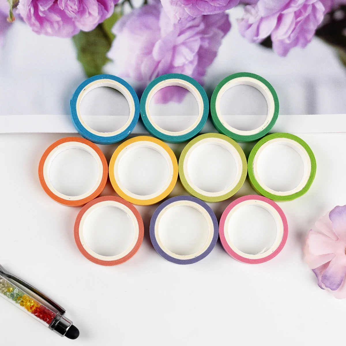 10Rolls/lot Rainbow Washi Tapes Scrapbooking Basic Masking Tape Journal Supplies Decorative Adhesive Stationery Washi Tape Set 3