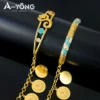Fashion Arabic Coins Charm Bracelet 21k Gold Plated Dubai Muslim Hip Hop Lucky Bangles Middle Eastern Women Party Jewelry
