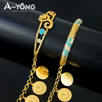 Fashion Arabic Coins Charm Bracelet 21k Gold Plated Dubai Muslim Hip Hop Lucky Bangles Middle Eastern Women Party Jewelry