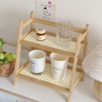 Wooden Storage Shelf for Kitchen Rattan Desktop Organizer Display Rack Spice Rack for Countertop Makeup Organizer for vanity 1