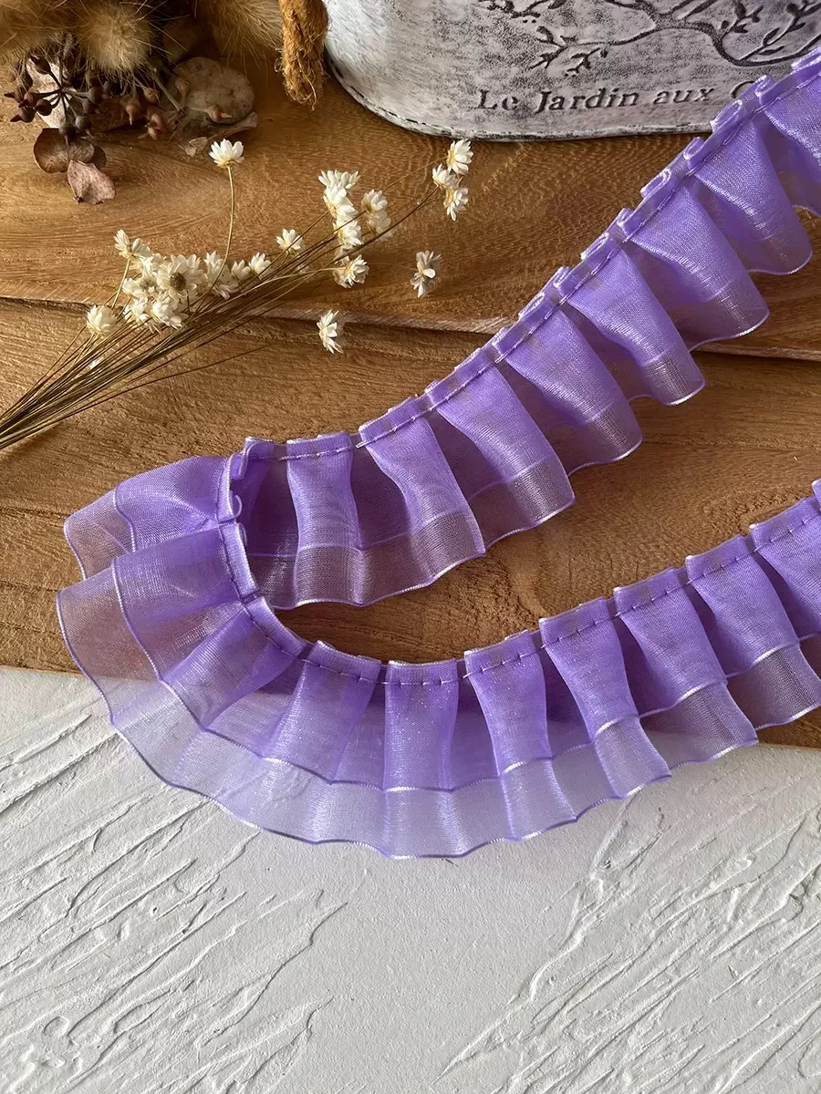 1 Meter Purple Series Lace Ribbon Accessories Handmade Diy Decorative Skirt Hem Clothing Accessories Pleated Ruffles Wide