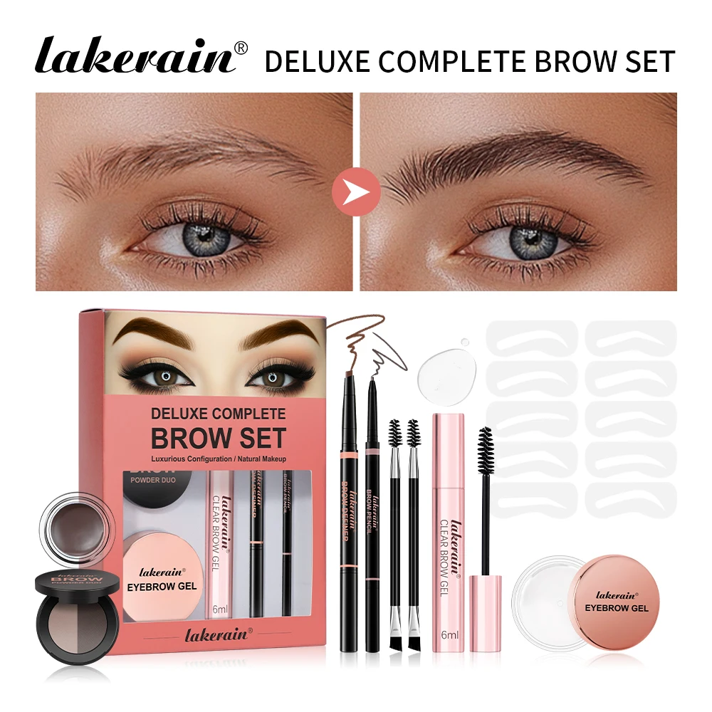 Double Ended Eyebrow Set With Brow Pencil,Brow Powder,Gel,Pomade Natural Color Shape Long Lasting Precise Outline Eye Brow Makeu