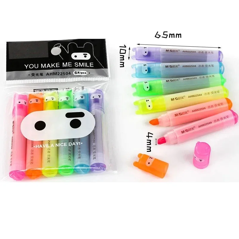 6PCS/Set Rabbit Mini Fluorescent Highlighter Pen Kawaii Chalk Marker Pens Stationery Material Escolar Papelaria School Supplie