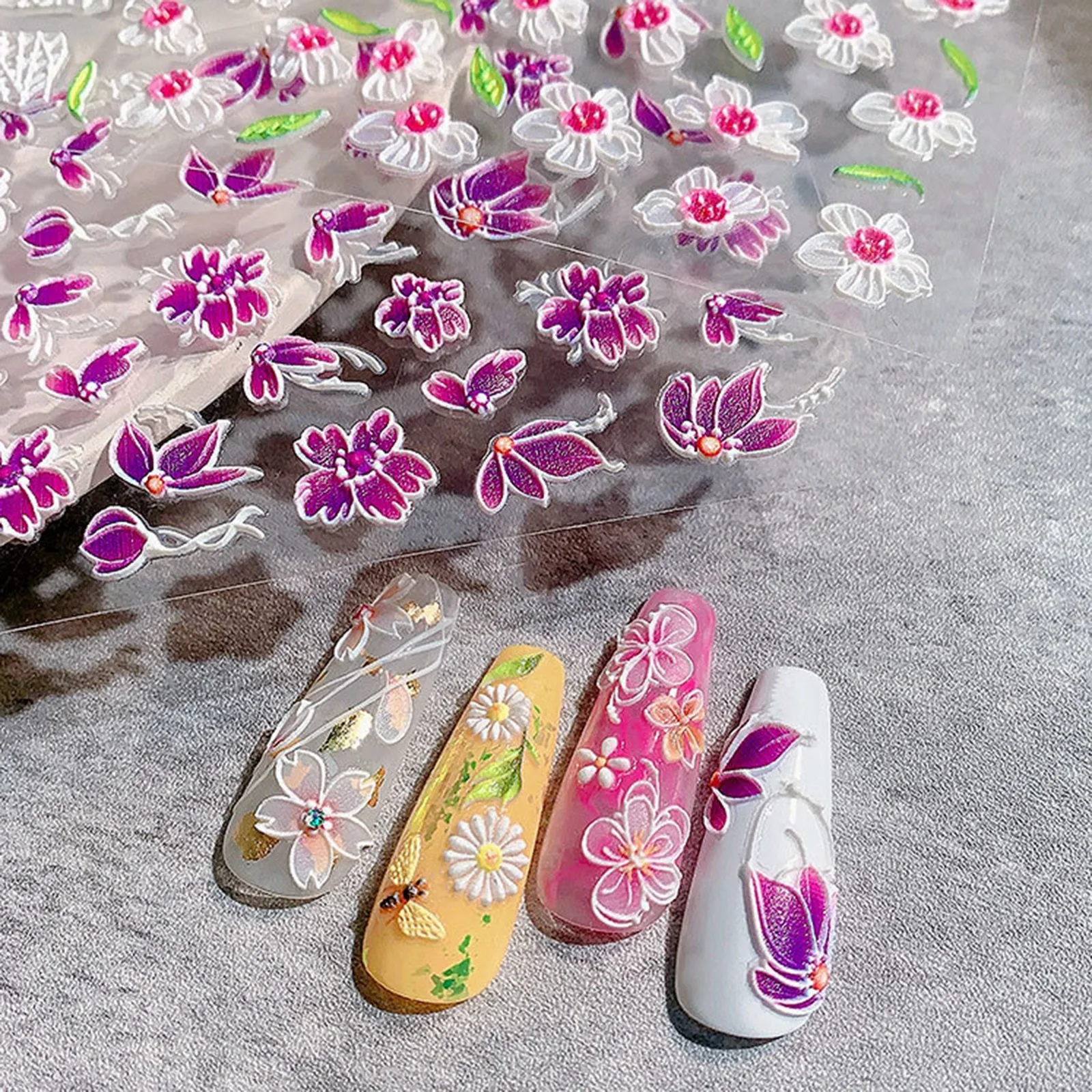 5D Stereoscopic Embossed Nail Art Stickers White Flower Nail Decals White  Nail Pencil under Nail Rhinestone Beads for Nails - AliExpress