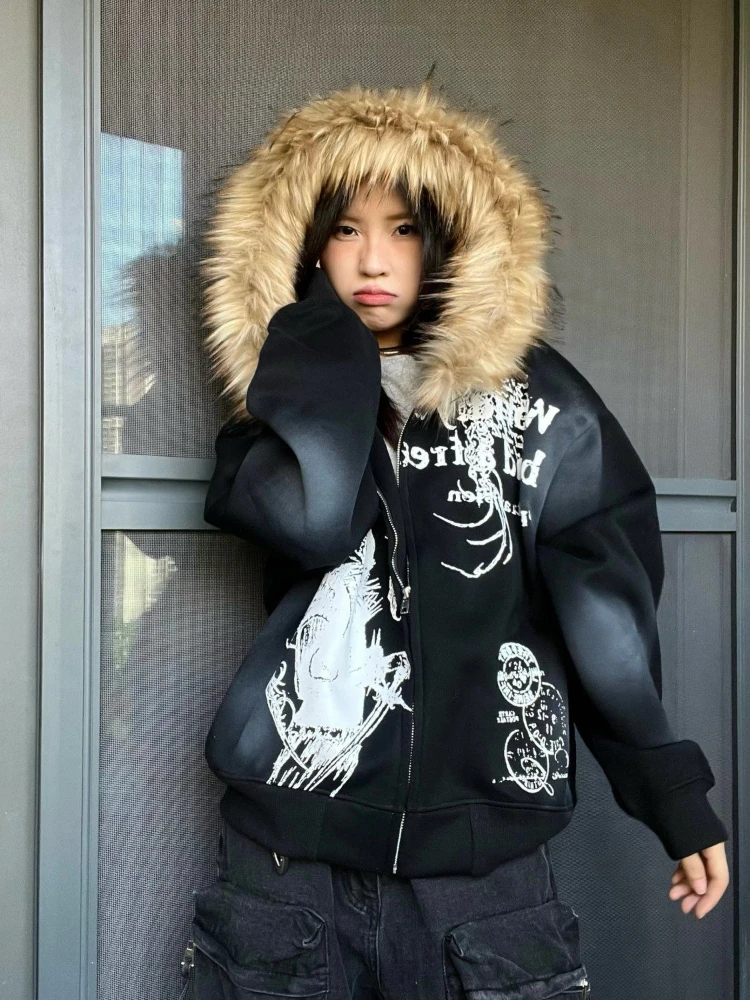 ジャケット・アウター 00s punk grunge fur jacket y2k Amazon.com: KFVIM Emo Y2k Zip up Hoodie Fur Jacket Grunge 2000s