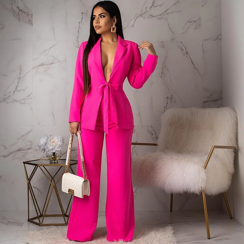 

Элегантный офисный Женский блейзер, блейзер с длинным рукавом и брюки с широкими штанинами