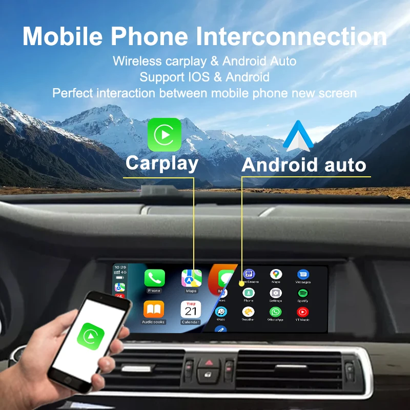 Pantalla táctil inalámbrica BONROAD de 10.25 pulgadas con Carplay Linux y Android Auto Autolink para BMW Serie 5 F07 GT 2010-2017 con sistema CIC/NBT 5