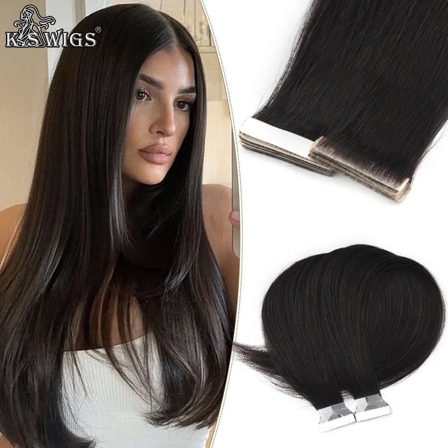 K.S WIGS 12" 16" 20" PU Skin Weft Tape Hair Extensions Invisible PU Tape In Hair Extensions Straight Human