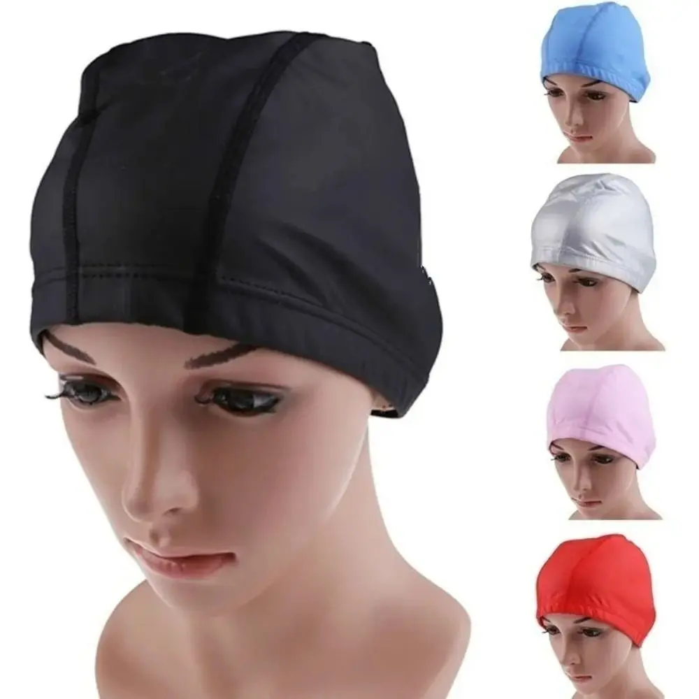 

PU Fabric Swimming Cap Men Women Waterproof Swim Pool Hat Water Sport Protect Ears Long Hair Bathing Caps Plus Size for Adults